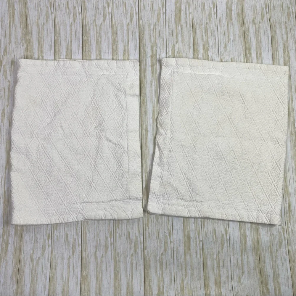 Pottery Barn Organic Cotton White Diamond Stitched Set of Two (2) King Shams